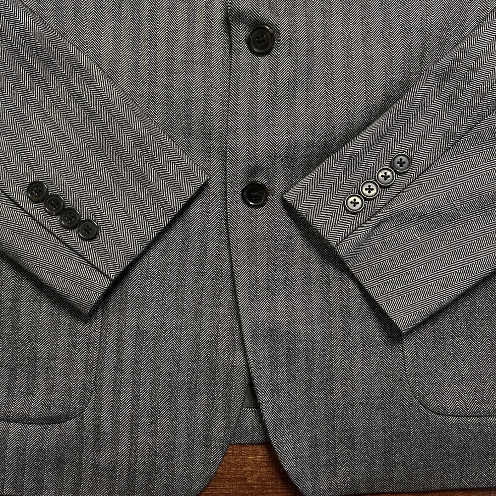 Lauren Ralph Lauren‎ Sport Coat Blazer Mens 44R Gray Herringbone Poly Stretch